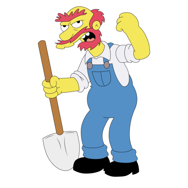 Download free hand-drawn vector illustrations of Groundskeeper Willie's character in the cartoon the Simpson